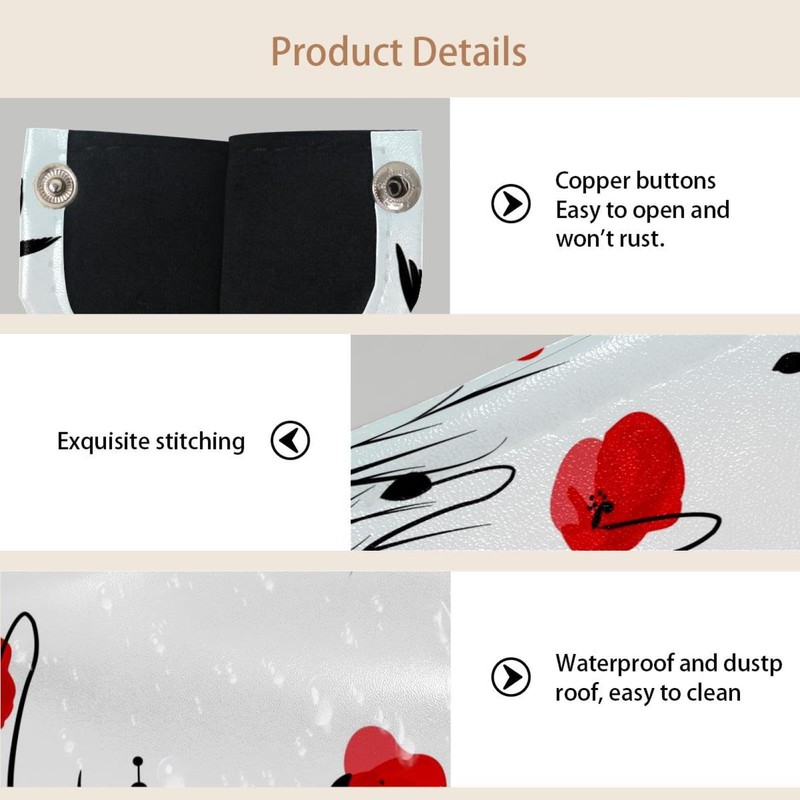 2 Pack Tissue Box Cover Holder, Red Poppies Hummingbirds Rectangle