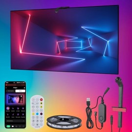 Diyife Tira LED TV con Cámara 4M Recortable, Sensor AR Sincronización Automática de Color y Música, Control por Mando y APP Bluetooth, Ideal para TVs de 55-65 Pulgadas, PCs y Decoración