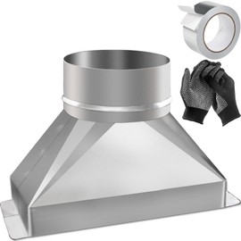 GlowGeek 3-1/4" x 10" to 6" Rectangular to Round Duct Transition Adapter Reducer, Galvanized Steel Fittings for Microwave Vent Kit, Range Hood, HVAC Exhaust Ducting, Includes Foil Tape & Gloves