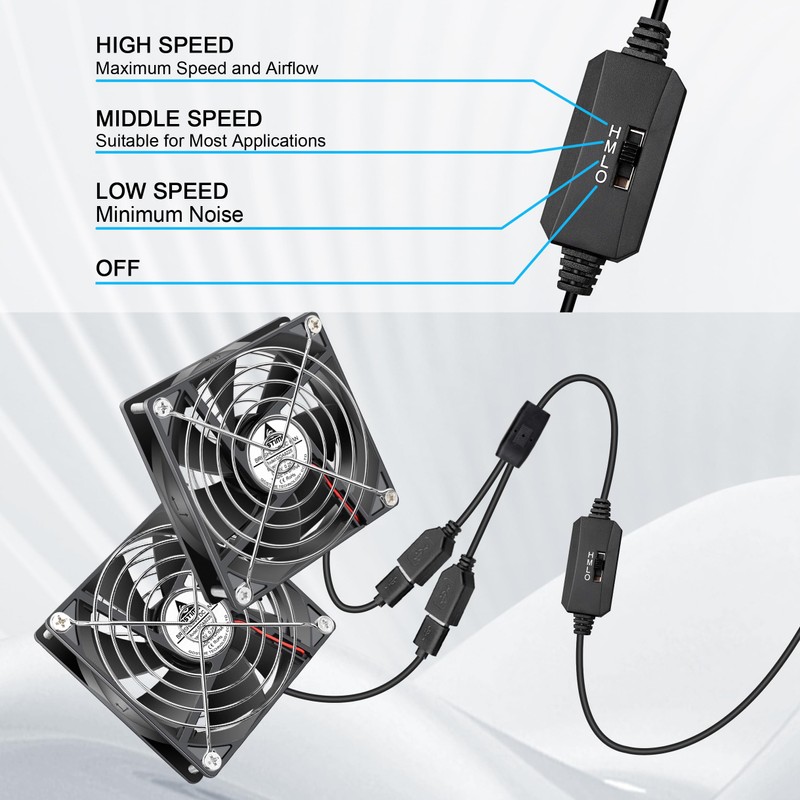GDSTIME 90mm Mini USB Fan, 2 Pack 92mm x 25mm