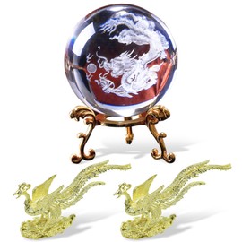 SALUDABLE Dragon Crystal, Phoenix Incense Holder, Crystal Figurine, Good Luck, Feng Shui, Good Luck, Luck, Money Set of 3