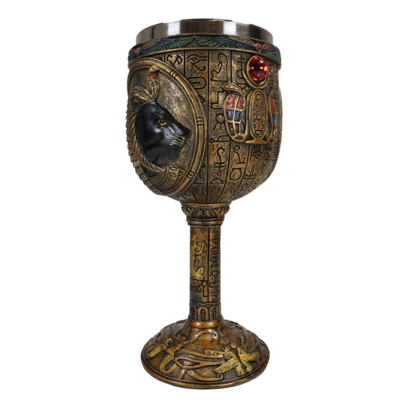 Ebros Ancient Egyptian Wine Goblet In Golden Hieroglyphic Design With