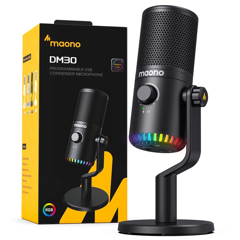 MAONO Micrófono USB para juegos para PC, micrófono condensador programable