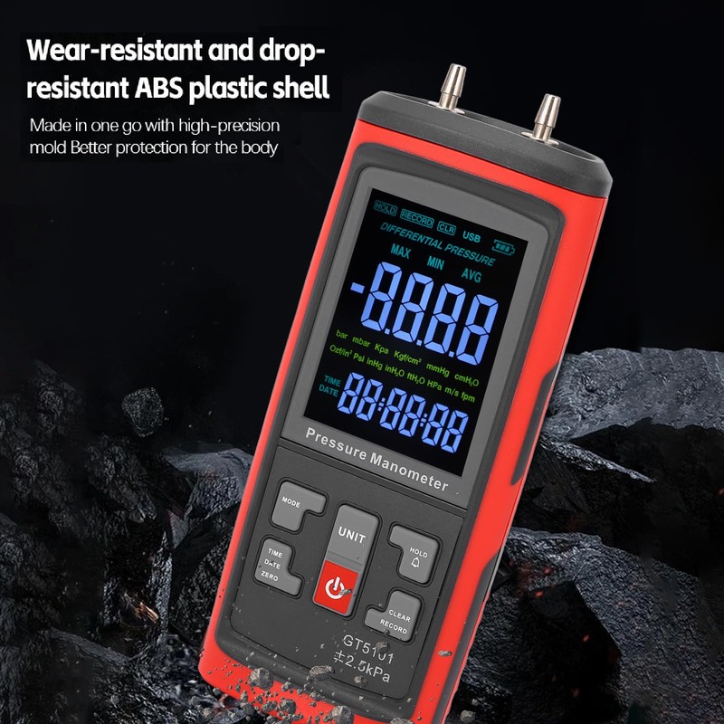 Handheld Digital Manometer, HVAC Manometer Gas Pressure Tester with LCD