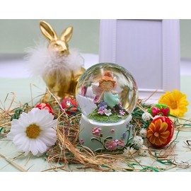Dekohelden24, Shaking Ball, Mythical Creatures, Snow Globe with Flower Girl, Fairy Ball, Fairy Ball for Shaking with Colourful Glitter and Flowers, L/W/H 6 x 6 x 9 cm, Fairy Green, 6 cm
