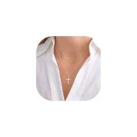TINGN Silver Necklace - 14K White Gold Plated Cross Choker Necklace With Dainty Silver Cross Pendant - Women's Jewelry Gift