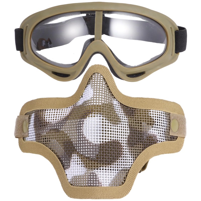 Fansport Airsoft Mask and Goggles Set, Tactical Half Face Mesh