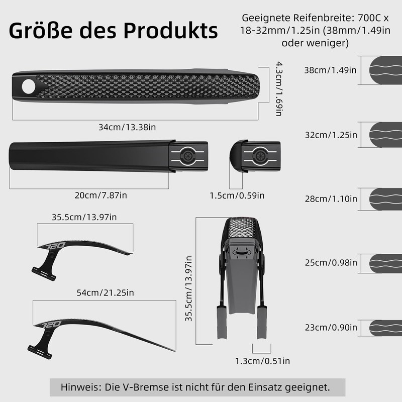 IGTOPS Universal Bicycle Mudguard Set, Mudguard Bicycle 14-21 Inches, Adjustable