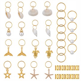 Tyqour 40pcs Seashell Gold Hair Jewelry Rings for Braids, Loc Jewelry for Braids Women, Beach Dreadlock Hair Accessories