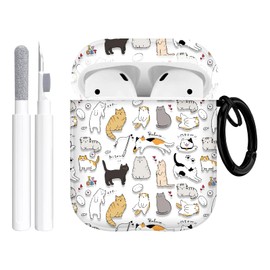 Gedicht for Airpods 2nd Generation Case, Cute Cool Kitty Cat Pattern Protective TPU Soft Cases for Airpods Case 2nd/1st Gen, Shockproof for Airpods Case Men Women with Cleaner Kit & Keychain