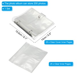 PATIKIL 2.5 x 3.5 Inch Clear Loose-Leaf Photo Album Plastic Transparent Picture Album with 200 Pockets and 50 Replacement Refill Sleeves for Photo Postcard, Transparent