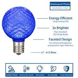 Novelty Lights 25 Pack G40 LED Replacement Bulbs, E12 LED Bulb, 0.50w Diamond Faceted Shatterproof Multicolor Globe String Light Bulbs for Patio Decor