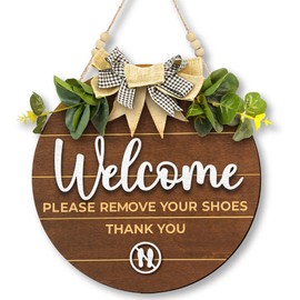 Woodamore Welcome Please Remove Your Shoes Sign For Front Door - Please Take Your Shoes Off Sign, No Shoes Sign For House, Please Take Off Your Shoes Sign Wall Hanging