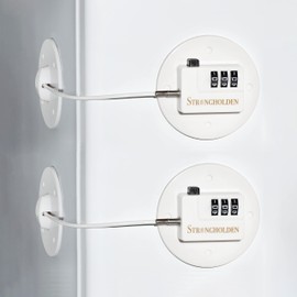 Refrigerator Lock Combination, Child Proof Fridge Lock Combo, Freezer Lock Child Proof - Take Care of Your Family with Fridge Locks for Kids by Strongholden - No Keys Needed (White& Round, 2pcs)