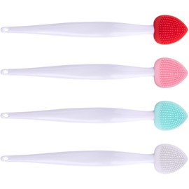 Pndeyo 4pcs Lip Scrub Brush, Double-Sided Silicone Lip Scrubber Exfoliator Brush, Soft Lip Scrubber Tool for Men Women Dark Lips- Pink & Green & Red & White