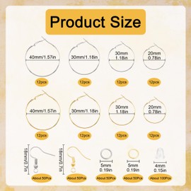 96 Pcs Earring Hoops for Jewelry Making, Alloy Round Earring Hoops supplies, 4 Sizes Gold Silver Round Earring Wire Hoops Bulk Big Open Round Beading Hoops for Jewelry Making DIY Crafts Art