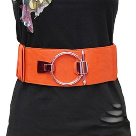 Gloop Women's Waist Belt Elastic Belt 8 cm Wide Waist Belt Silver Ring, ochre