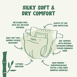 Naty Bamboo Viscose Baby Diapers – Silky Soft, Plant Based, Dermatologically Tested for Sensitive Skin & Super Absorbent (Size 7, 108 Count)