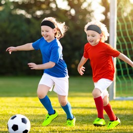 Jexine 6 Pieces Kids Boys Headbands Athletic Sports Sweatbands Elastic Breathable Headbands for Boys Kids Non Slip Headband Wicking Hairband for Girls Boys Workout Gym Running Exercise (Simple Style)