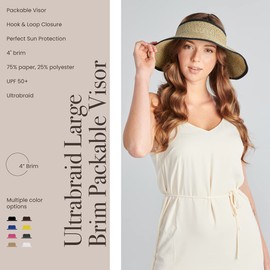 San Diego Hat Company Signature Women's Ultrabraid Large Brim Visor with Ribbon Binding & Sweatband, Sun Hats for Women, Multi/Black