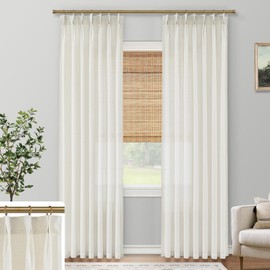 SHINELAND Pinch Pleated Curtains 90 Inches Long,Pleat Sheer Linen Luxury Curtains for Living Room 2 Panels Set,Ivory Off White Cream Colored