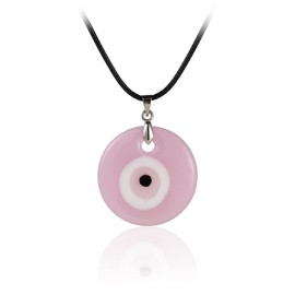 1-4Pcs Evil Eye Y Style Necklaces Blue Turkish Glass Leather Rope Alloy Beads Chain Evil Eye Necklace Nazar Amulet Lucky Protection Chockers Third Eye Chocker for Women Men (pink)