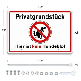 SINMAO Warning of the Dog Signs with Aluminium Posts and Pre-Drilling Private Property Signs 30 x 20 cm No Dogs with Attachment 30 cm Includes Mounting Accessories and Wrench | Pack of 2