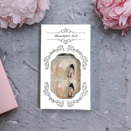 Almond Press on Nails French Tip Fake Nails Medium Length False Nails with Black Bowknot Lace Strawberry Designs Cute 3D Bow Charms Pearls Glue on Nails Black Nail Tips Acrylic Nails for Women Girls