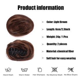RPAEOY 2 Stück Krallen Clip in Haar Bun Messy Bun Mini Haarteile Dutt mit Klammer Haar Scrunchies Synthetik Haar Donut Pferdeschwanz Haarteil Dutt für Damen (Hellbraun)
