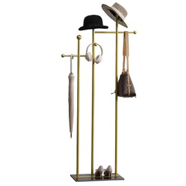 JIAYUEJU Standing Coat Rack with Marble Base Heavy Duty Clothes Hanger Rack Metal Coat Tree Hat Rack Stand for Clothes Hats Scarfs Purses 19.69 x 11.02 x 68.9 Inches (Gold)
