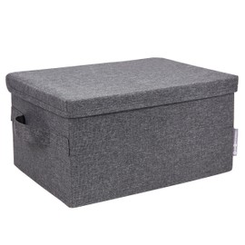 Bigso Soft Foldable Fiberboard Storage Box with Lid, 7.5 x 10.2 x 13.8 in, Small, Grey