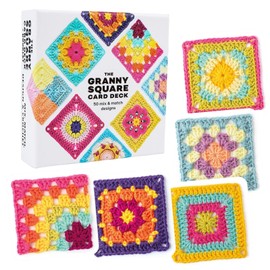SNONESIY Pack of 50 Granny Square Crochet Cards Granny Squares Funny and Large Complete Crochet Set Mix and Match Designs Suitable for Beginners Comes with Brochure x 1 + Colour Box x 1