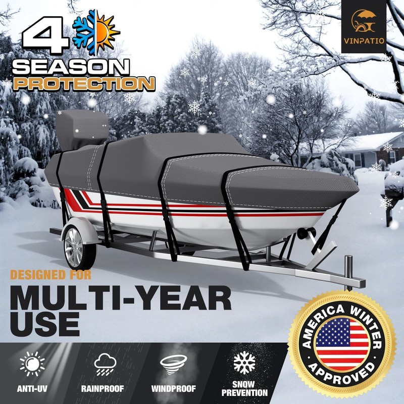 VINPATIO 14-16 ft V-Hull Boat Cover, 600D Solution-Dyed Oxford 100%