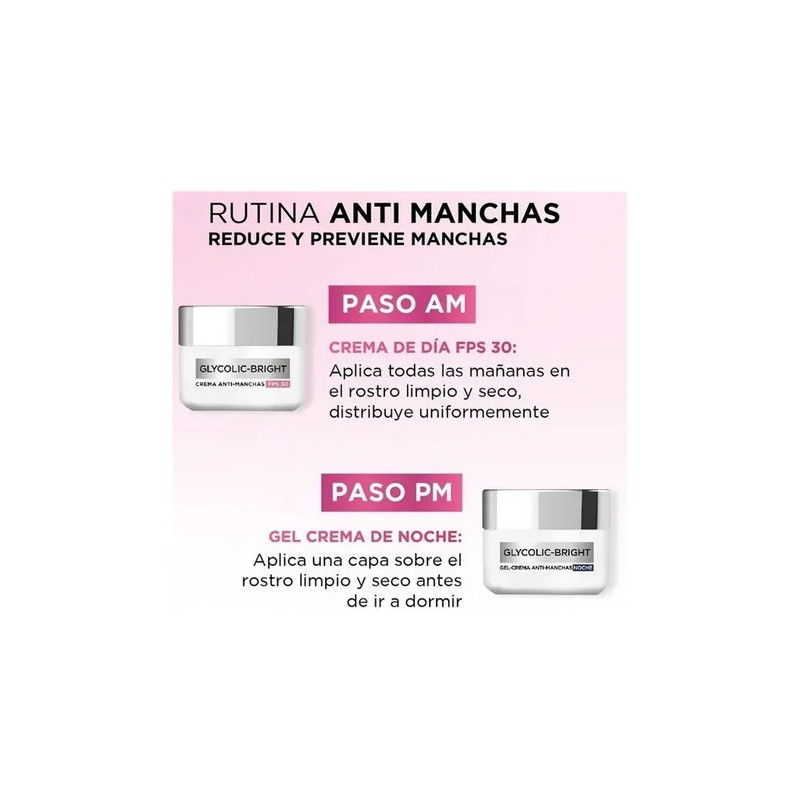 Rutina Antimanchas Loréal Paris Glycolic Bright Skincare 5pz