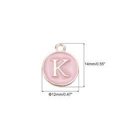 MECCANIXITY Alphabet K Letter Charm Double Sided Enamel Initial Alphabet Pendant Pink, for Necklace Bracelet Earring Jewelry Making, Pack of 20