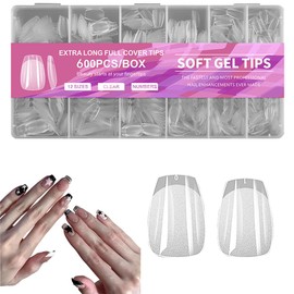 XFSRG 600 Stück Nagelspitzen Aufkleben Vollständige Fake Nail Tips Kit 12 Größen Vorpolierte Künstliche Kurze Squoval Almond Medium Nägel Tips Acrylnägel für Nagelstudio Salon Art DIY (A)