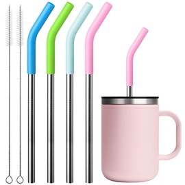 Mollcity Replacement Straw Fit for 6 oz, 8 oz, 10 oz, 12 oz Tumbler-4-Pack Tumbler Straws Short Stainless Steel Straws with Silicone Tips, BPA Free