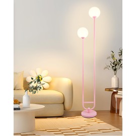 Lightdot 63IN Pink Floor Lamp, Modern Mid Century Globe Standing Lamps with 2 Warm White 3000K LED Bulbs, Unique Vintage Tall Floor Lamp for Living Room/Wedding