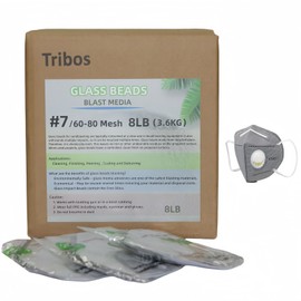 Tribos glass beads blast media, sand blasting media, sand blaster for air compressor - 8 LBS - 3 sandblasting masks (# 7 (60~80Mesh))