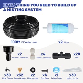 Maotong 100FT Mister for Outside Patio Misting Cooling System, 100FT (30M) Misting Line+32 Brass Mist Nozzles+Water Filter, Outdoor Mister System for Garden Greenhouse Trampoline Waterparke