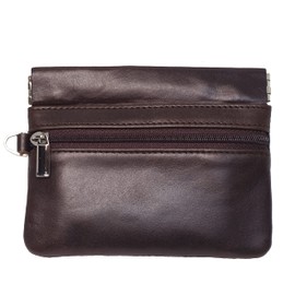 BAWAKO Key Bag Large Genuine Leather Wallet with Spring Clip and Zip for Coins Change Key Case Women Men Children, dark brown, Casual