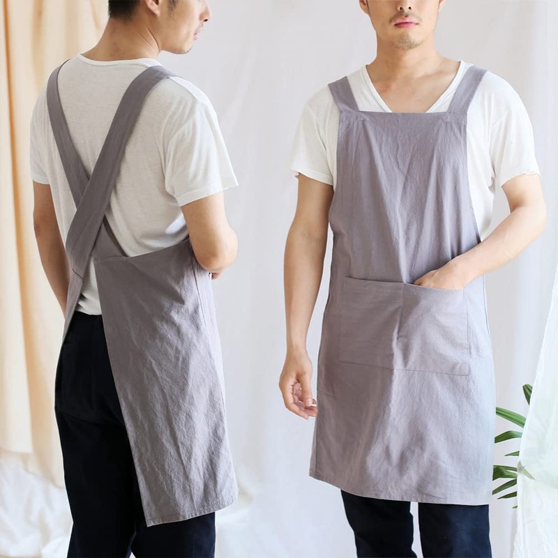 Glorlliant Japanese Style Kitchen Apron Cross Back Apron with Pockets