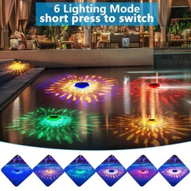 ISAC HOUSE Floating Pool Lights – 6 Dynamic RGB Lighting Modes – Rechargeable and IP68 Waterproof Solar Lights – for Pools, Stages, Gardens and Outdoor Decoration