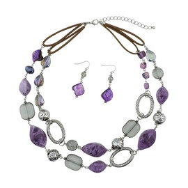 BOCAR 2 Strand Statement Choker Shell Necklace and Earring Set for Women Gift (purple)