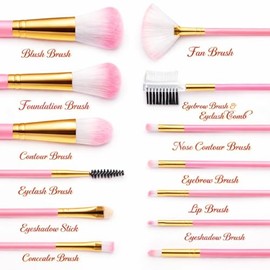 Juego de 12 brochas de maquillaje profesional con cerdas sintéticas suaves, base, rubor, brochas de sombra de ojos, incluye estuche de viaje portátil 
