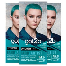 got2b Farb/Artist 097 Mermaid Green Level 2 (3 x 80 ml), Temporary Hair Colour Makes Hair Shine in Intense Colours or Pastel Shades, Hair Dye Lasts 12-15 Washes, Vegan Formula
