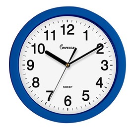 Impecca Silent Wall Clock Non Ticking 10 inch Excellent Accurate Sweep Movement Plastic Frame, Decorative for Kitchen, Living Room, Bedroom, Bathroom, Bedroom, Office, Blue