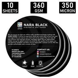 NARA Alcohol Ink Paper | Black | 10” Diameter Circle | 350 microns/360 GSM | 10 Sheets | Medium+ Paper | Paper for Alcohol Ink Art Painting | 100% Stain-Free