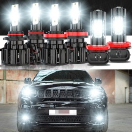 CHUSYYRAY For Jeep Grand Cherokee 2014-2018 Combo LED Headlight+Fog Light Bulbs Kit 6pcs