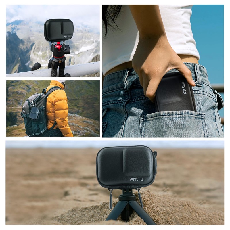 FitStill Black Mini Camera Bag for dji action 5 pro